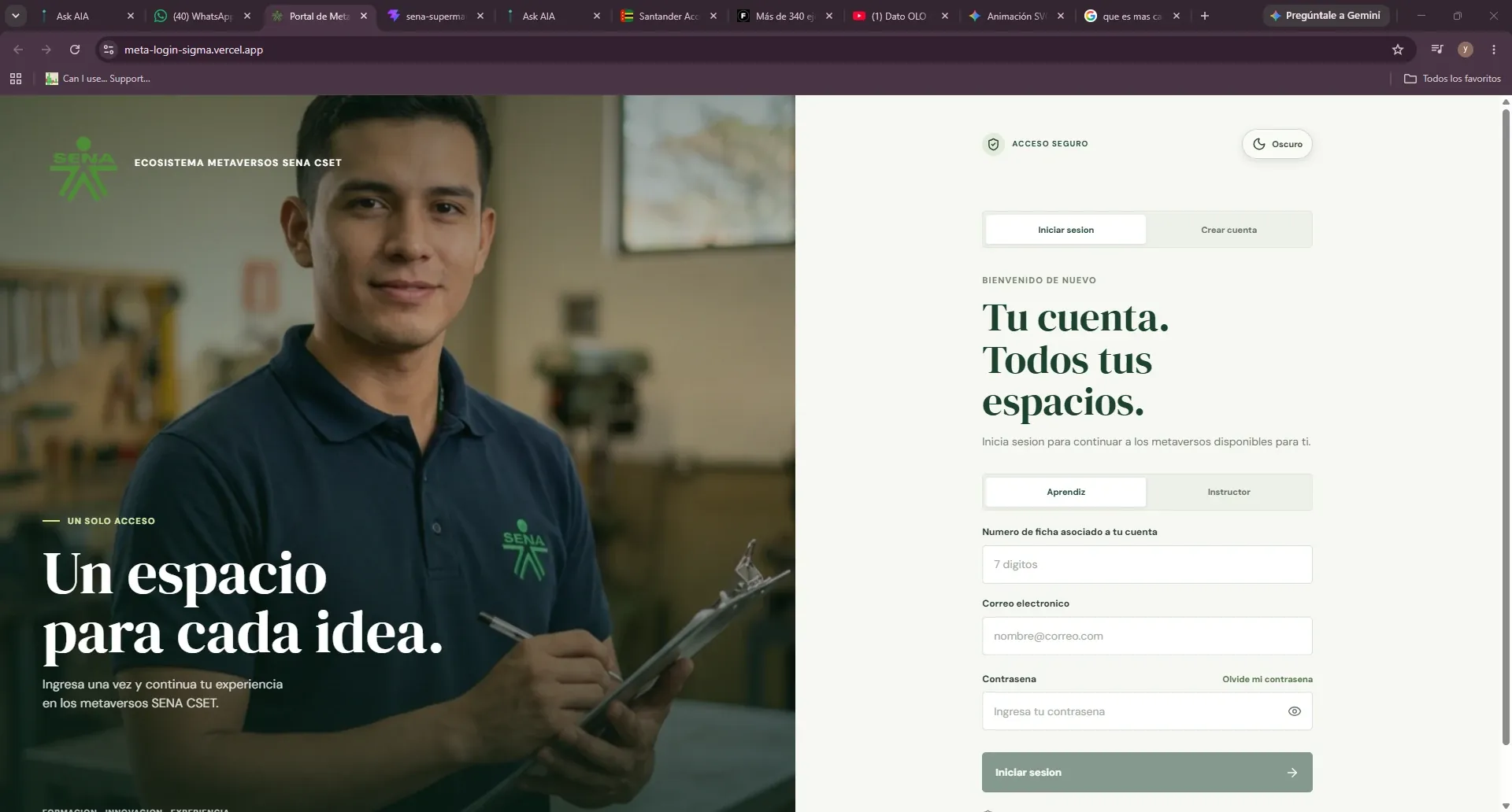 Vista de Portal de Metaversos SENA CSET
