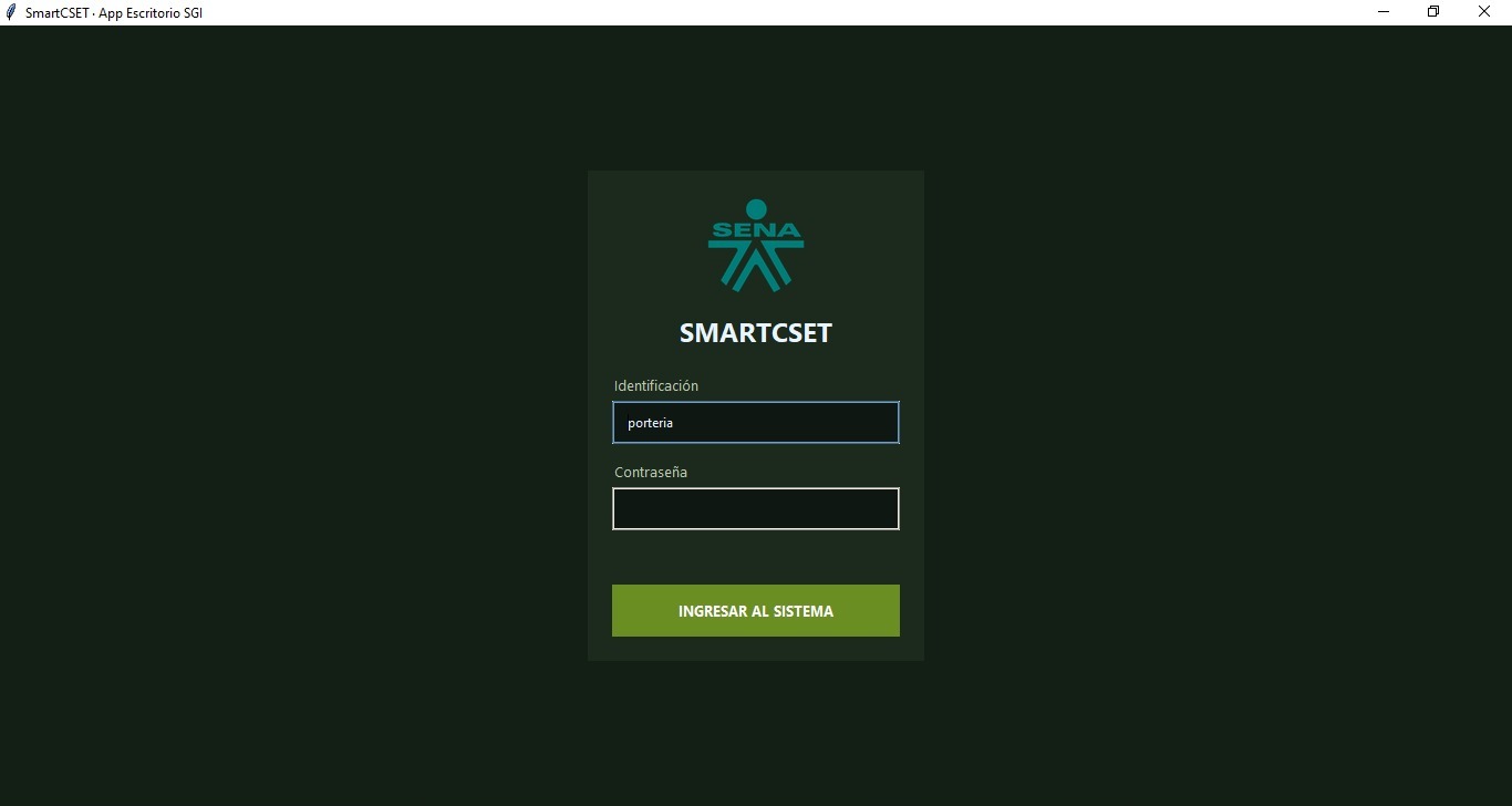 Captura original del acceso a la aplicación de escritorio SmartCSET